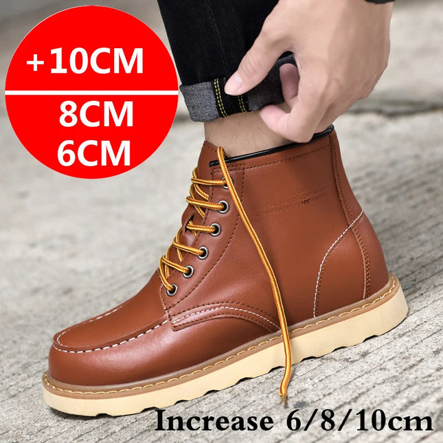 Men’s Height-Increasing Boots - Comfortable Faux Leather Mens Shoes for Enhanced Height & Style