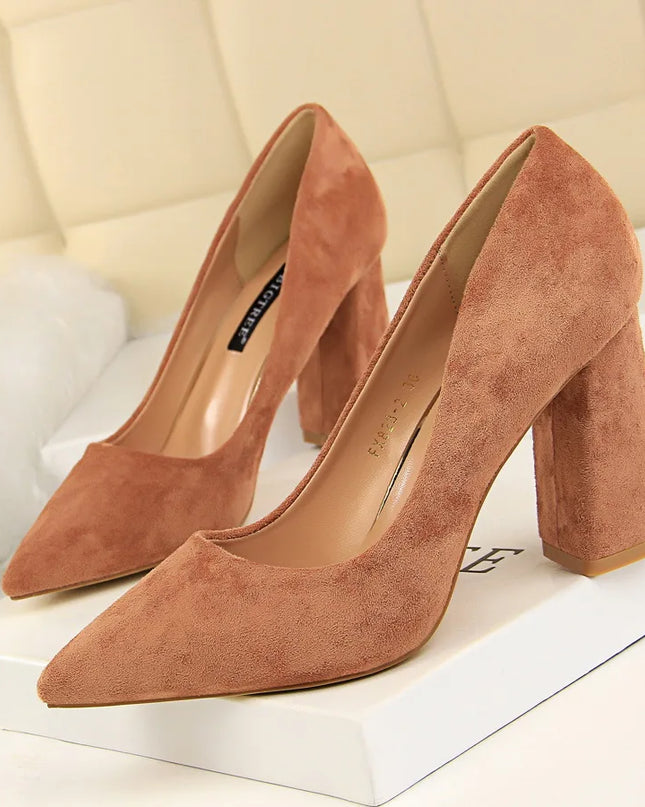 Elegant Women's Pointed Toe Flock Suede Heels