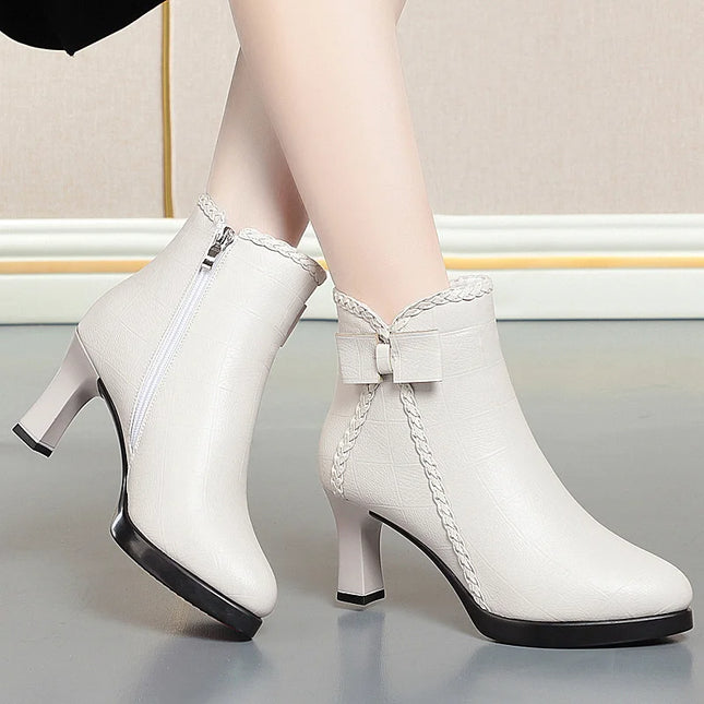 Velvet Stiletto Heel Ankle Boots for Women with Platform and Pointed Toe