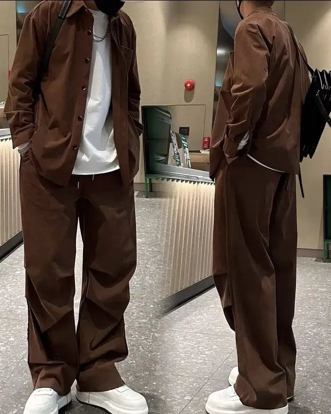 Unisex Casual Loose-Fit All-Occasion Breathable Two-Piece Shirt and Pants Suit