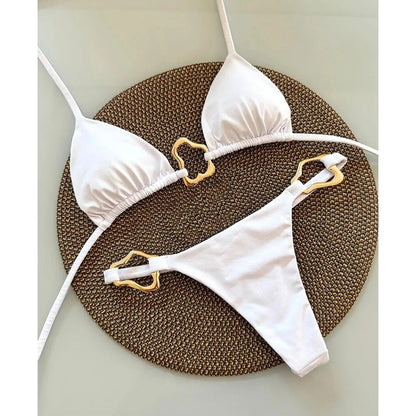 High-Waisted Two Piece Thong Bikini Set for Women