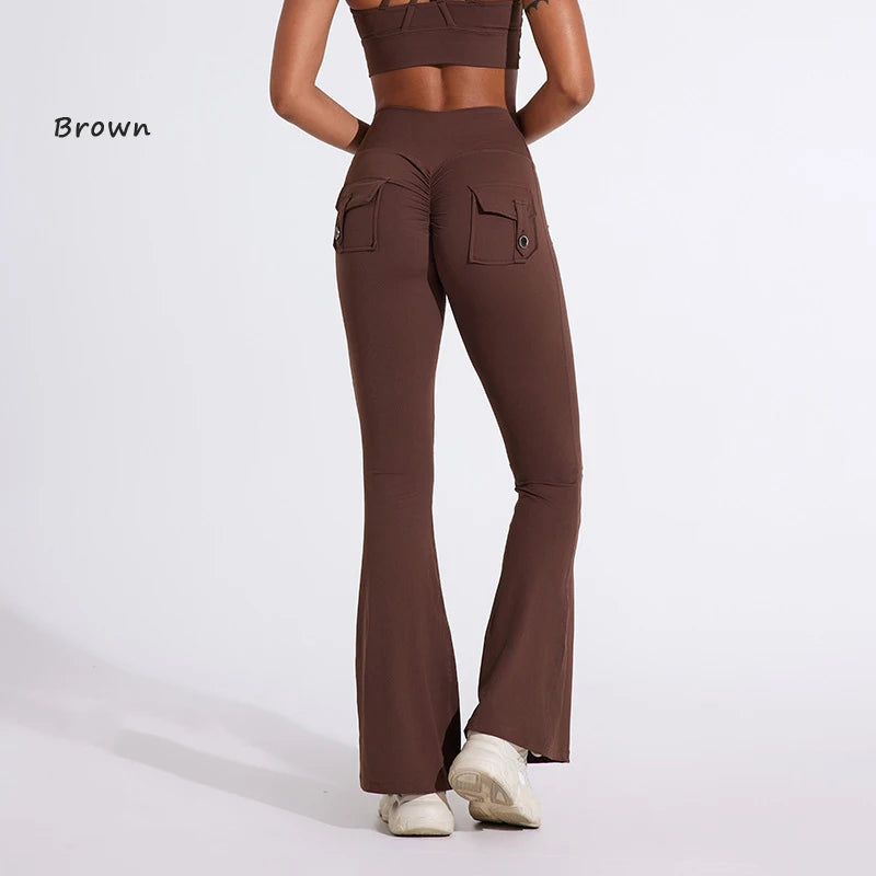 DIAS FIT JOY Women's High-Waisted Pocket Flared Pants | Hip-Lifting, Comfort Fit, Trendy Flared Trousers