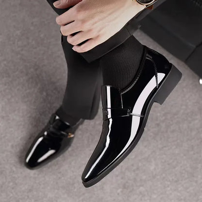 Men's Faux Leather Lacquer Shoes – Pointed Toe Dress Shoes