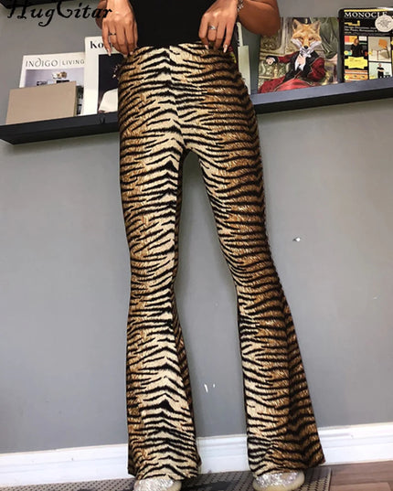 Hugcitar Women's High Waist Leopard Print Flare Pants