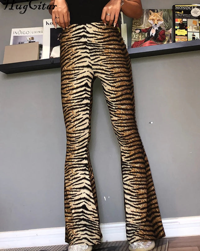 Hugcitar Women's High Waist Leopard Print Flare Pants