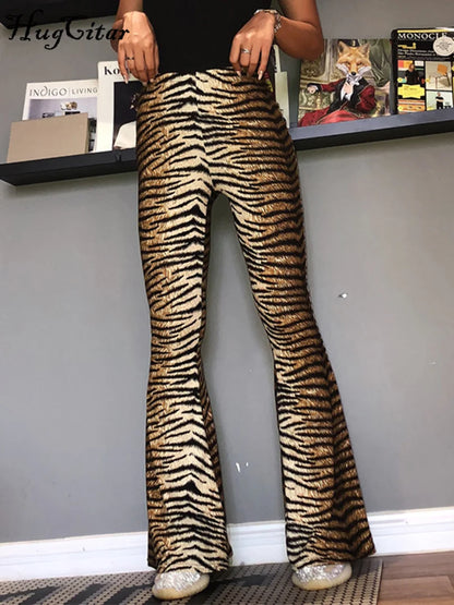 Hugcitar Women's High Waist Leopard Print Flare Pants