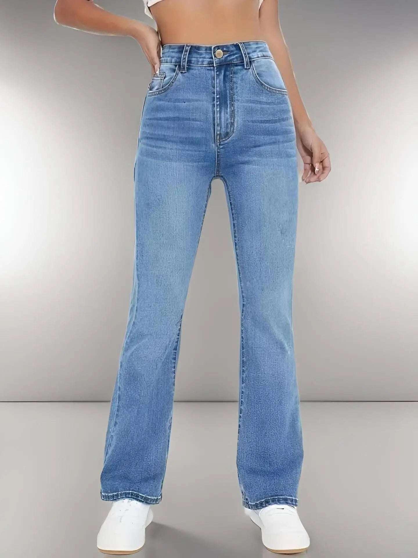 Women's High-Waist Slimming Flared Denim Jeans in Washed Finish