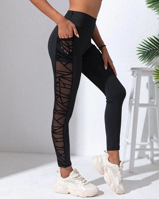 High Waist Women's Leggings with Side Mesh