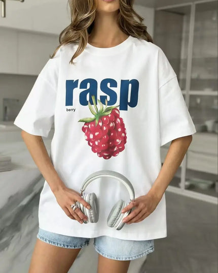 Women's Casual Loose Fit Pure Cotton Rasp Print T-Shirt