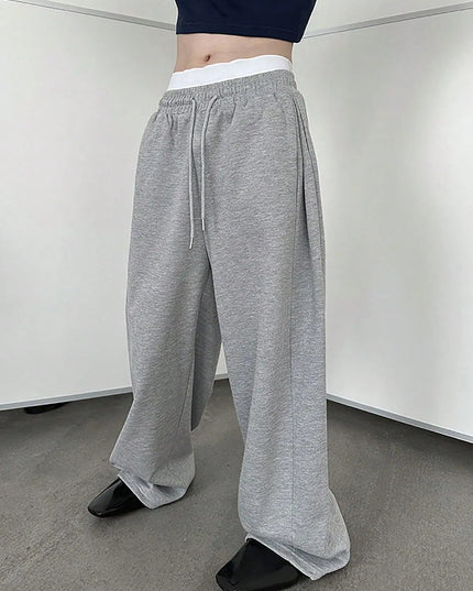 Unisex Wide Leg Sweatpants with Elastic Waist and Drawstring