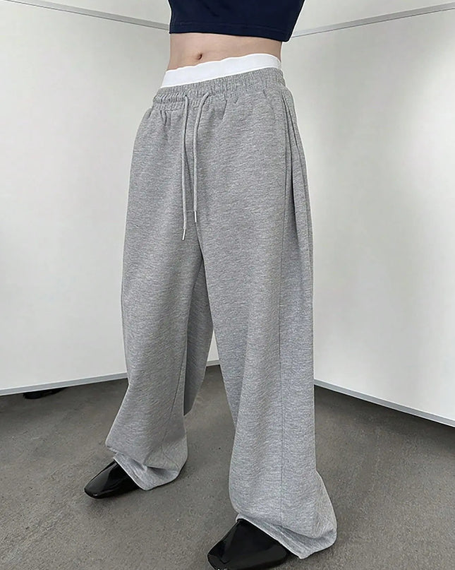 Unisex Wide Leg Sweatpants with Elastic Waist and Drawstring