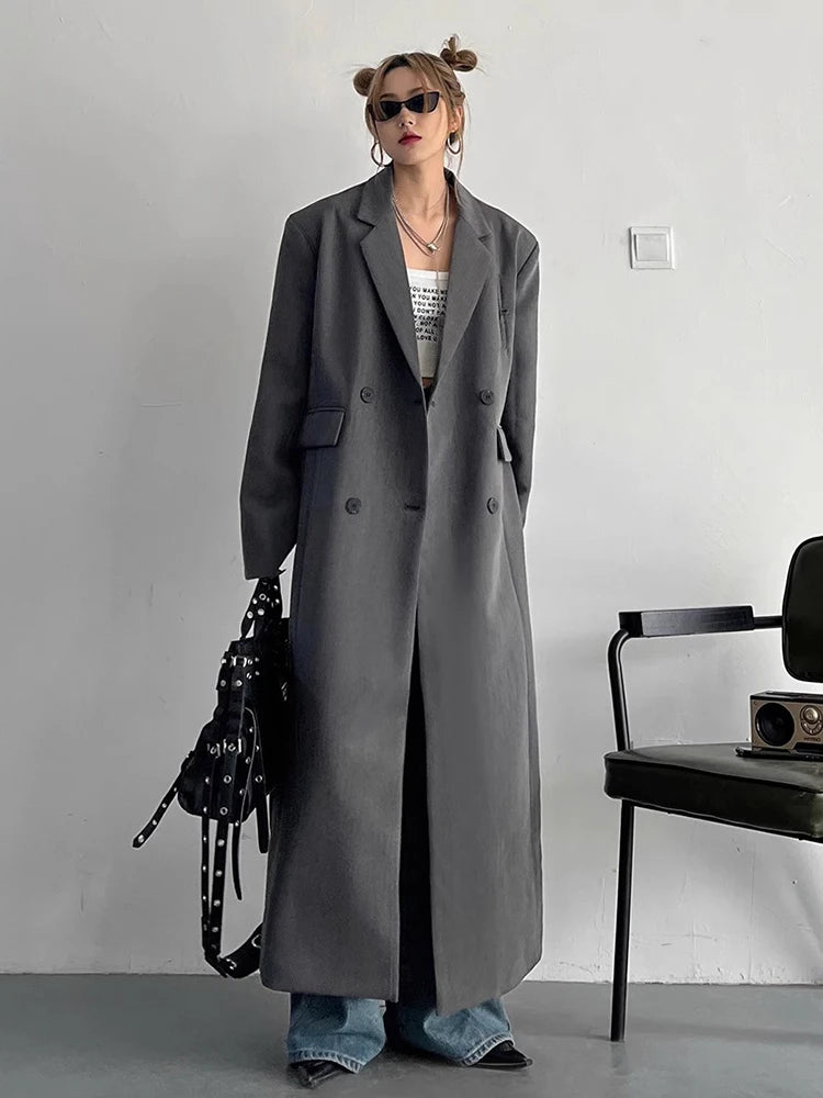 Lautaro Women's Long Trench Coat – Double-Breasted, Loose Fit