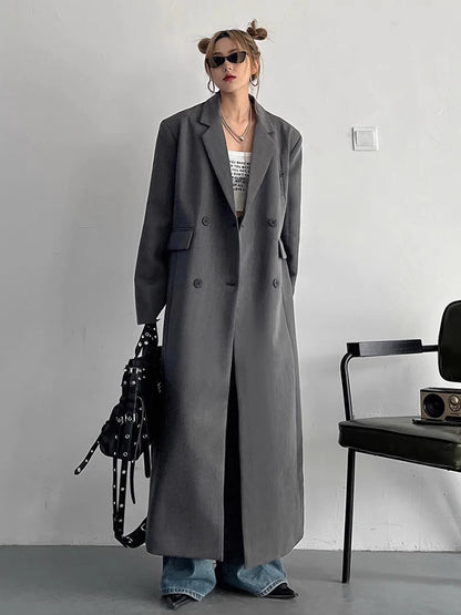 Lautaro Women's Long Trench Coat – Double-Breasted, Loose Fit