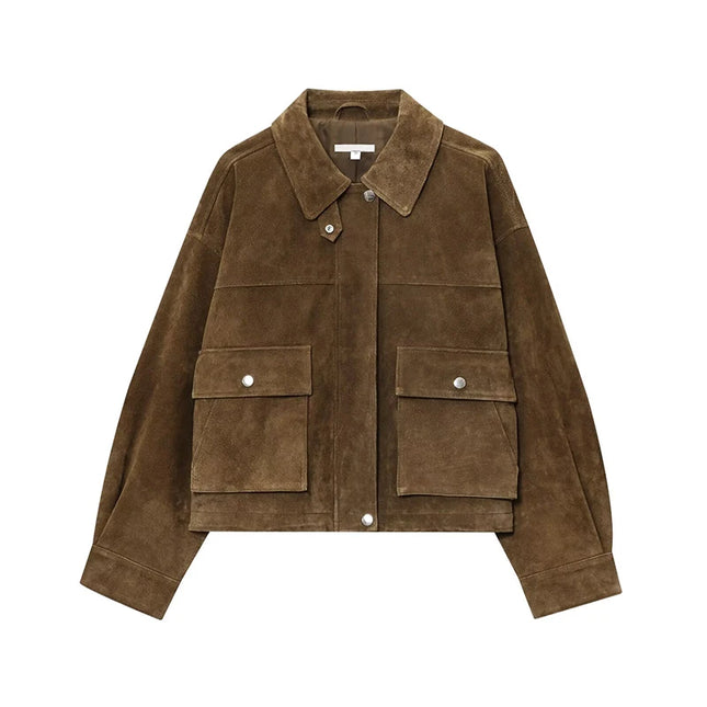 Women's Faux Leather Jacket with Pockets