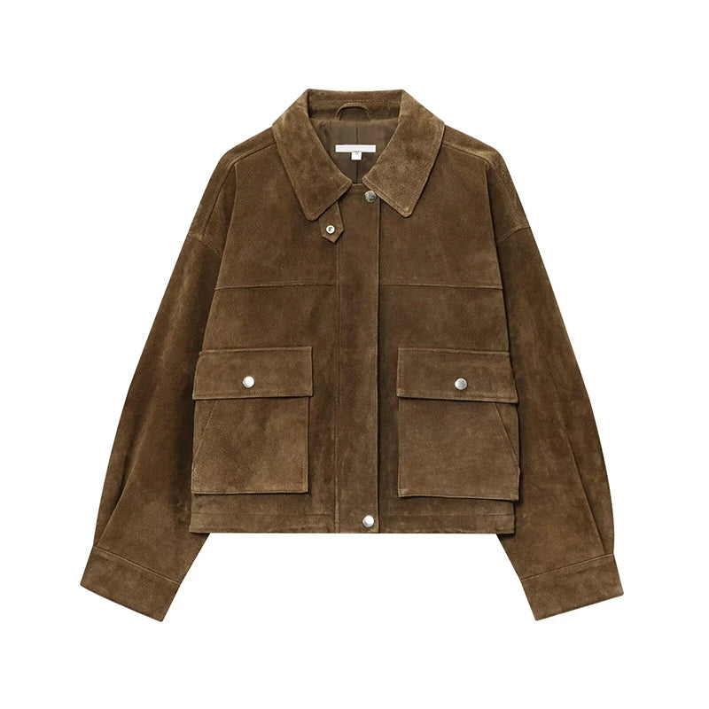 Women's Faux Leather Jacket with Pockets