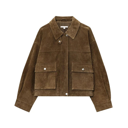 Women's Faux Leather Jacket with Pockets