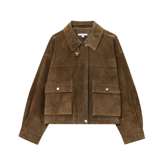 Women's Faux Leather Jacket with Pockets