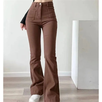 Women Flared Jeans Loose Denim Pants  - Straight High Waist Design