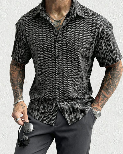 Men's Casual Short Sleeve Shirt with Loose Fit and Turn-Down Collar