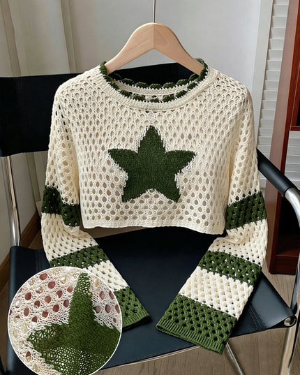 Women's Star Hollow-Out Knitted Crop Top Sweater