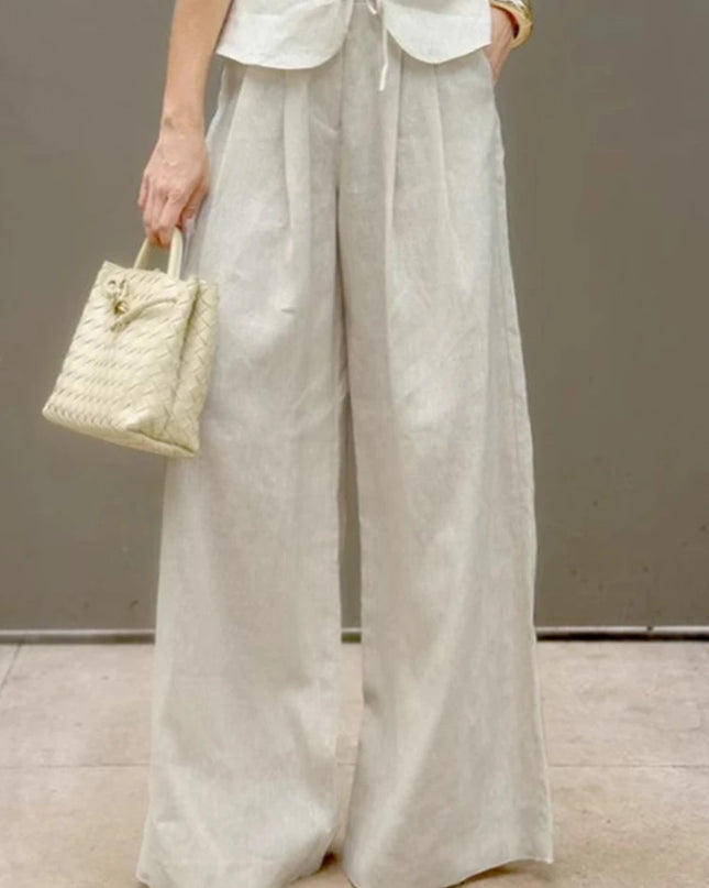 Women's Two-Piece Outfit Set – Sleeveless Vest & High-Waist Wide-Leg Trousers