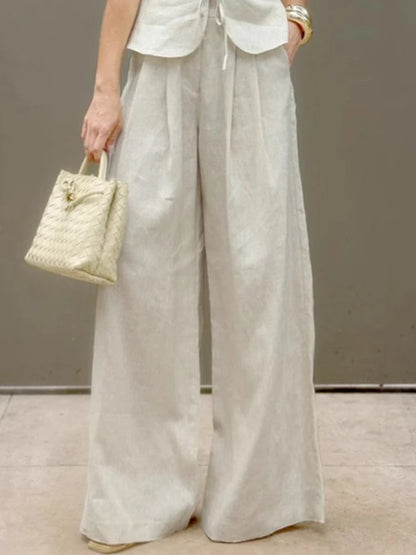 Women's Two-Piece Outfit Set – Sleeveless Vest & High-Waist Wide-Leg Trousers