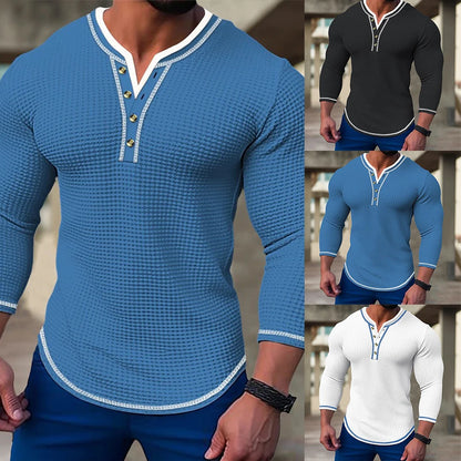 Men's Slim Fit Long Sleeve V-Neck Henley