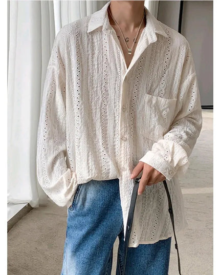 Men's Lapel Mesh Long-Sleeved Shirt