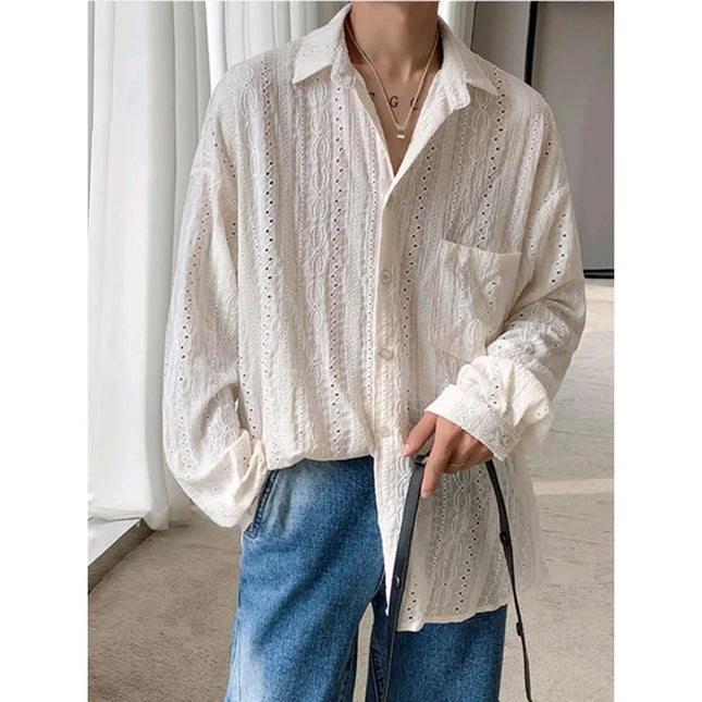 Men's Lapel Mesh Long-Sleeved Shirt