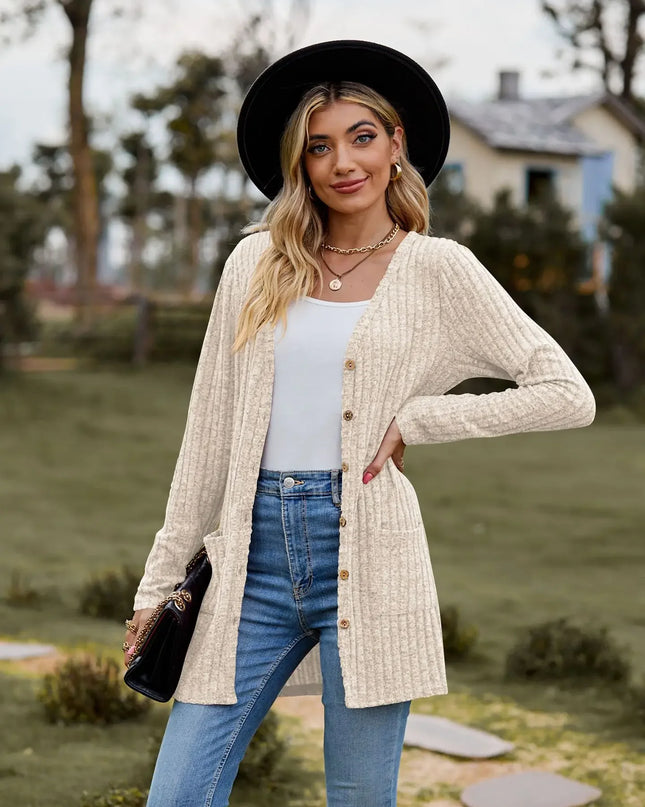 Women's Milled Pit Stripe Button-Front Long Sleeve Cardigan