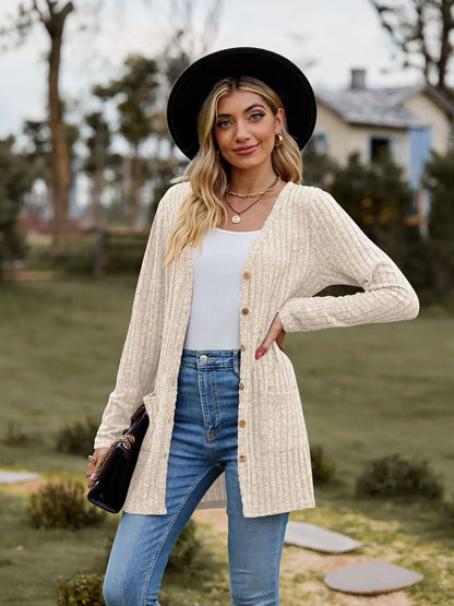 Women's Milled Pit Stripe Button-Front Long Sleeve Cardigan