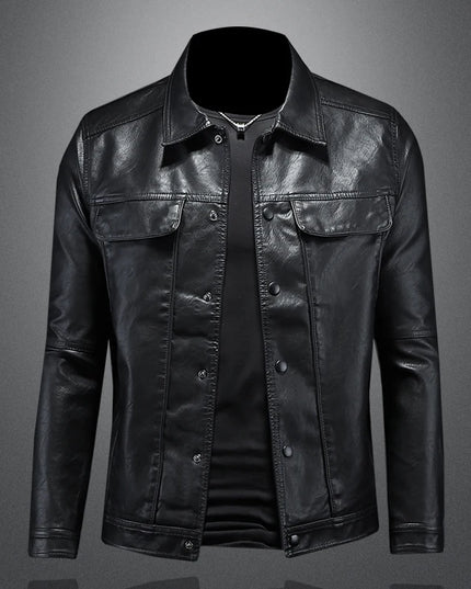 Men's Slim Fit Faux Leather Lapel Jacket - Stylish & Trendy Outerwear
