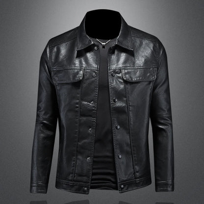 Men's Slim Fit Faux Leather Lapel Jacket - Stylish & Trendy Outerwear