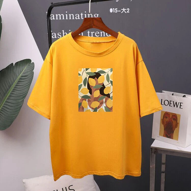 Lemon Print Graphic T-Shirt for Women – Summer Cotton Tee by Hirsionsan