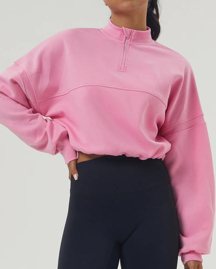 Women's Long Sleeve Sweatshirt – Loose Fit, Half Zipper, Oversized
