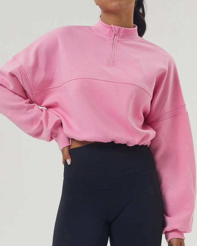 Women's Long Sleeve Sweatshirt – Loose Fit, Half Zipper, Oversized