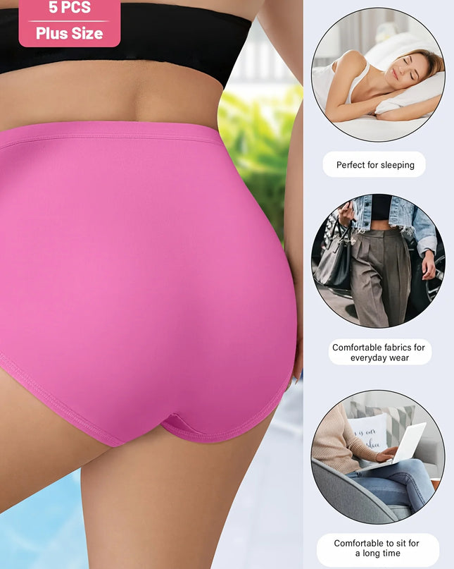 Women's 4-Piece Large Size High Waist Tummy Control Triangle Underwear with Floral Print