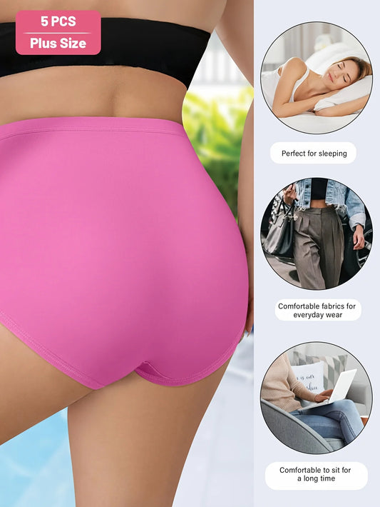 Women's 4-Piece Large Size High Waist Tummy Control Triangle Underwear with Floral Print