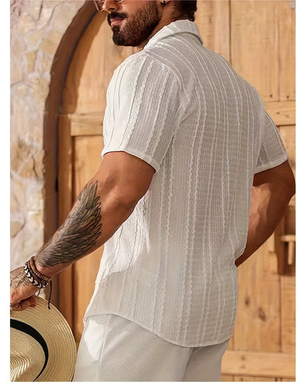 Men's Casual Short-Sleeve Button-Down Shirt with Turn-Down Collar