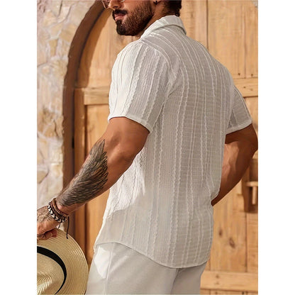 Men's Casual Short-Sleeve Button-Down Shirt with Turn-Down Collar