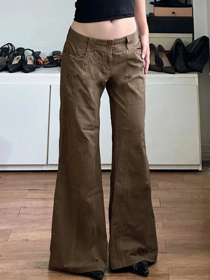 Wide Leg Women's Pants - Grunge Style, Low Rise, Baggy Fit for Casual & Trendy Look