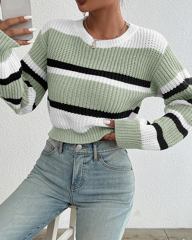Women's Loose-Fit Acrylic Knit Long Sleeve Round Neck Sweater