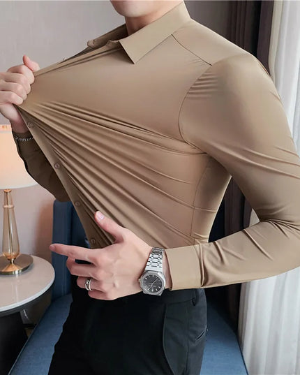 Men's Long Sleeve High Elasticity Seamless Slim Casual Luxury Shirt
