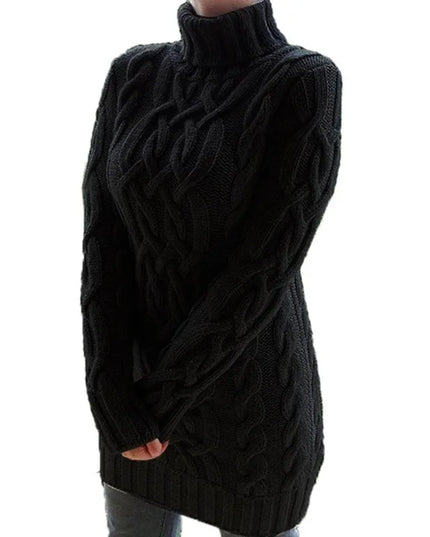 Women's Thick Turtleneck Sweater Dress - Long Sleeve Knitted Dress for Women