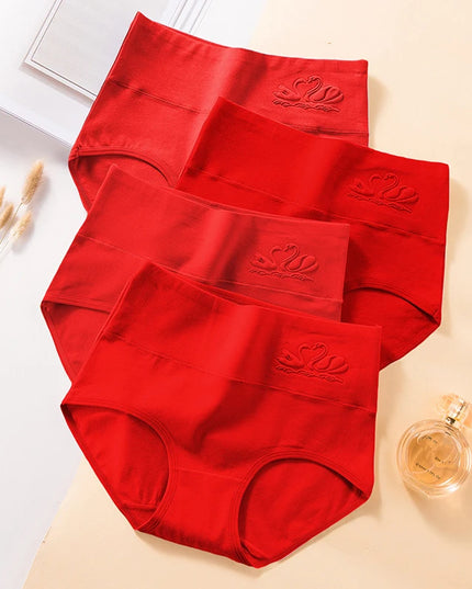 Set of 4 High-Waist Cotton Women's Underwear Briefs