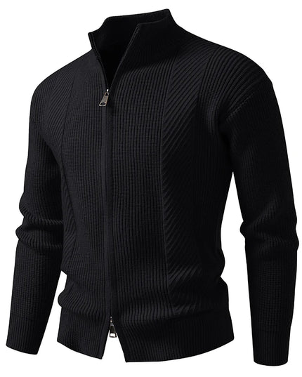 Men's Slim Knit Sweater Jacket with Stand Collar and Zipper