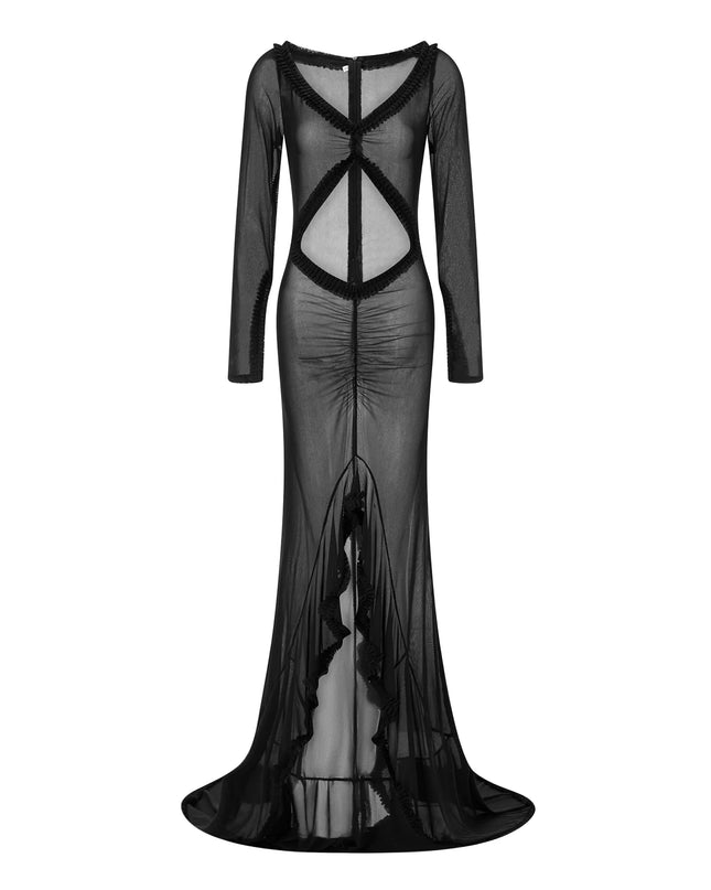 Women's Long Sleeve V-Neck Mesh Dress