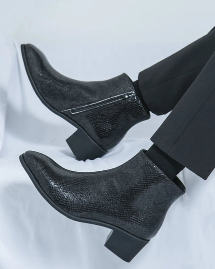 Men's Faux Leather Ankle Boots With Side Zipper Closure