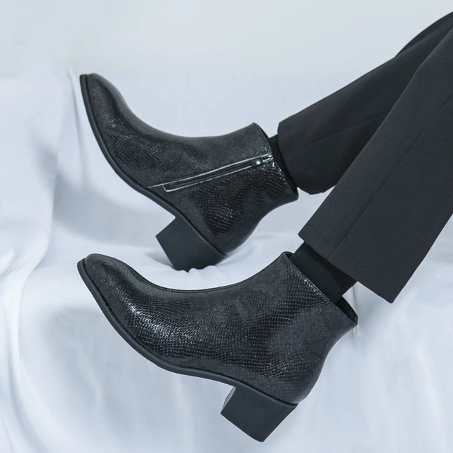 Men's Faux Leather Ankle Boots With Side Zipper Closure