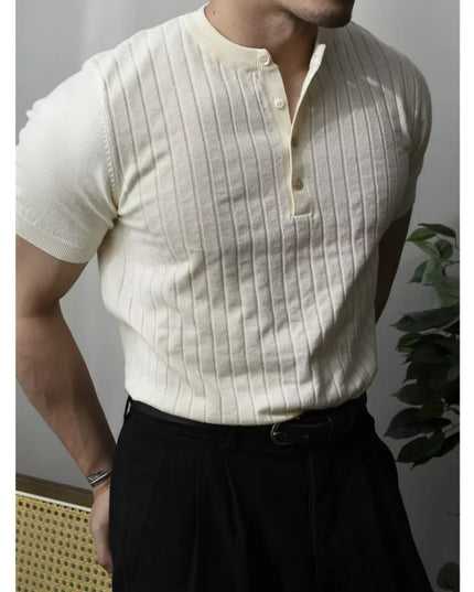 Men's Solid Zipper Knitted Polo Shirt with Lapel